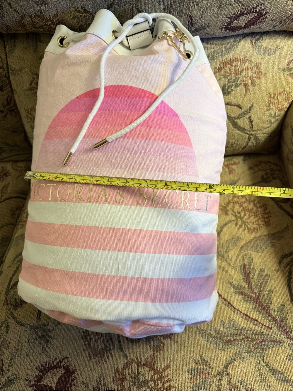 Victoria’s Secret Pink and White Striped Canvas Drawstring Backpack - Picture 3 of 8